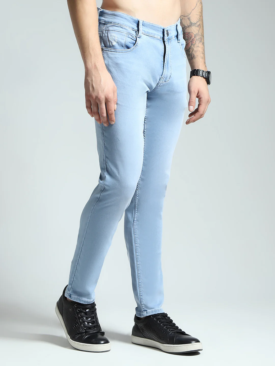 Men Blue Solid Skinny Fit Denim - Image 4