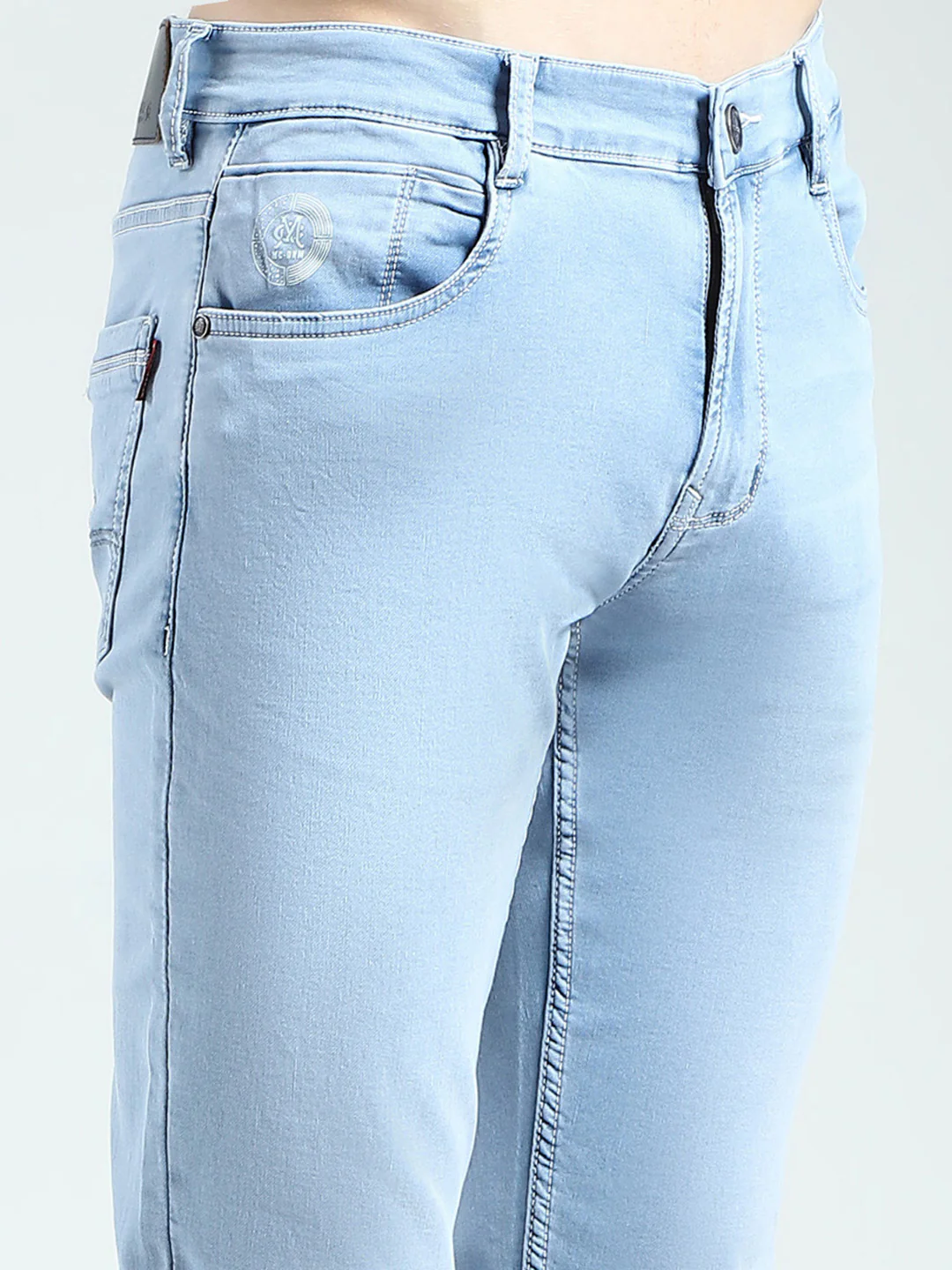 Men Blue Solid Skinny Fit Denim - Image 7