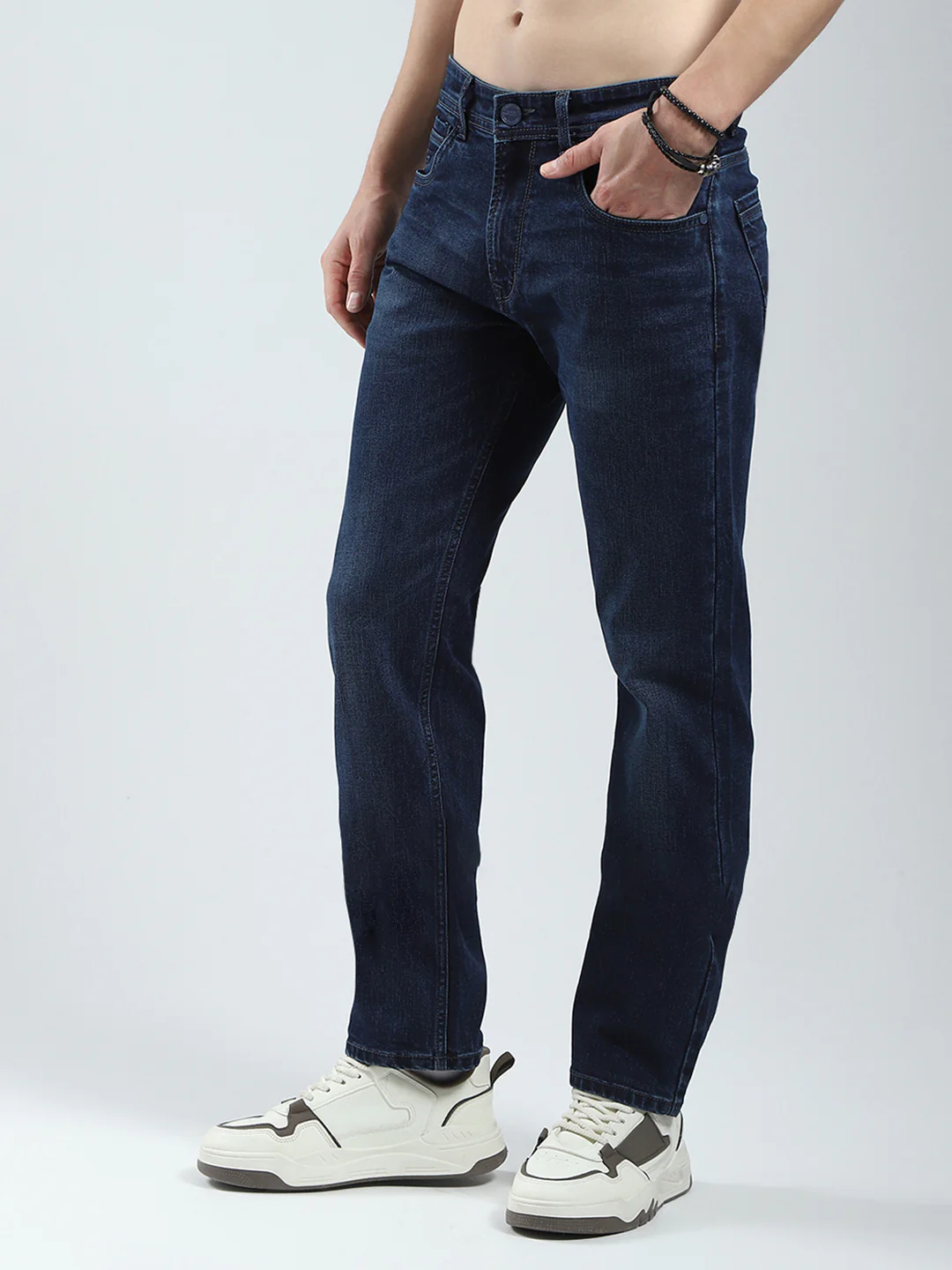 Men Blue Solid Straight Fit Denim - Image 3