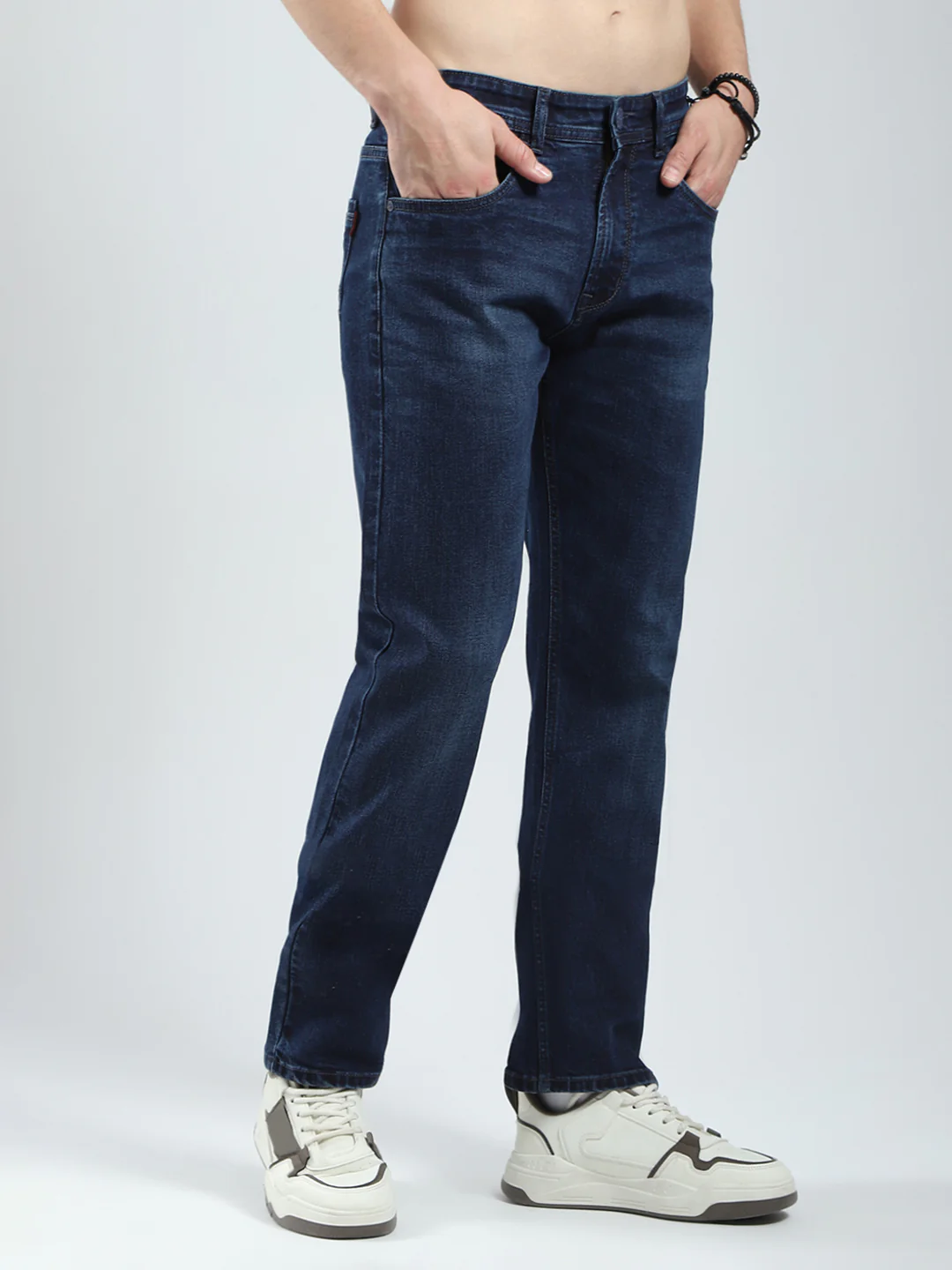 Men Blue Solid Straight Fit Denim - Image 4