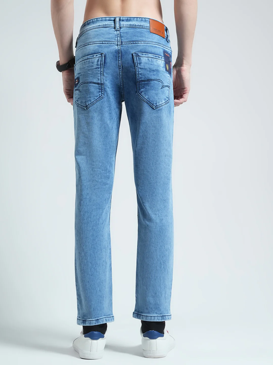 Men Blue Solid Ankle Length Denim - Image 5