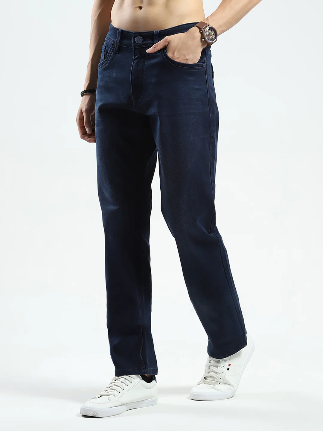 Men Blue Solid Narrow Fit Denim - Image 3