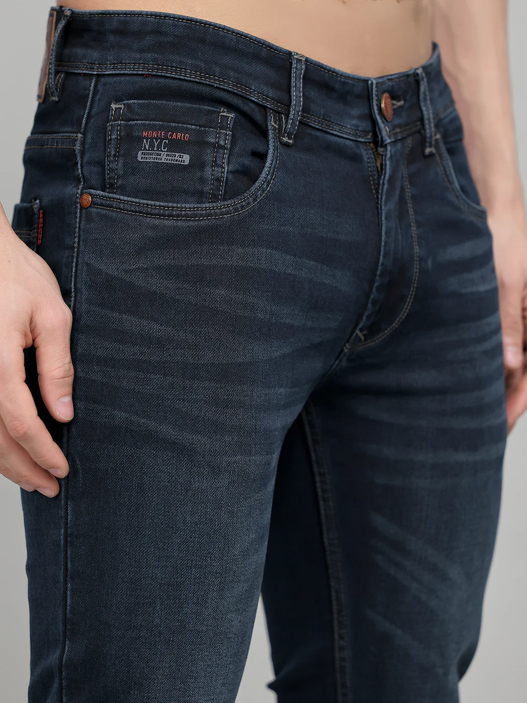 Men Blue Solid Regular Fit Denim - Image 4