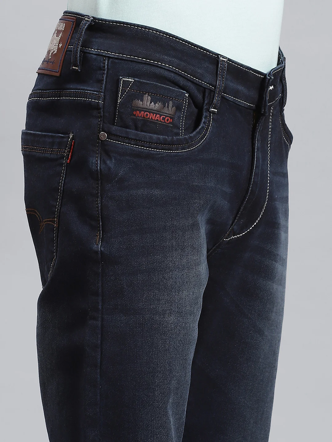 Men Blue Solid Regular Fit Denims - Image 6