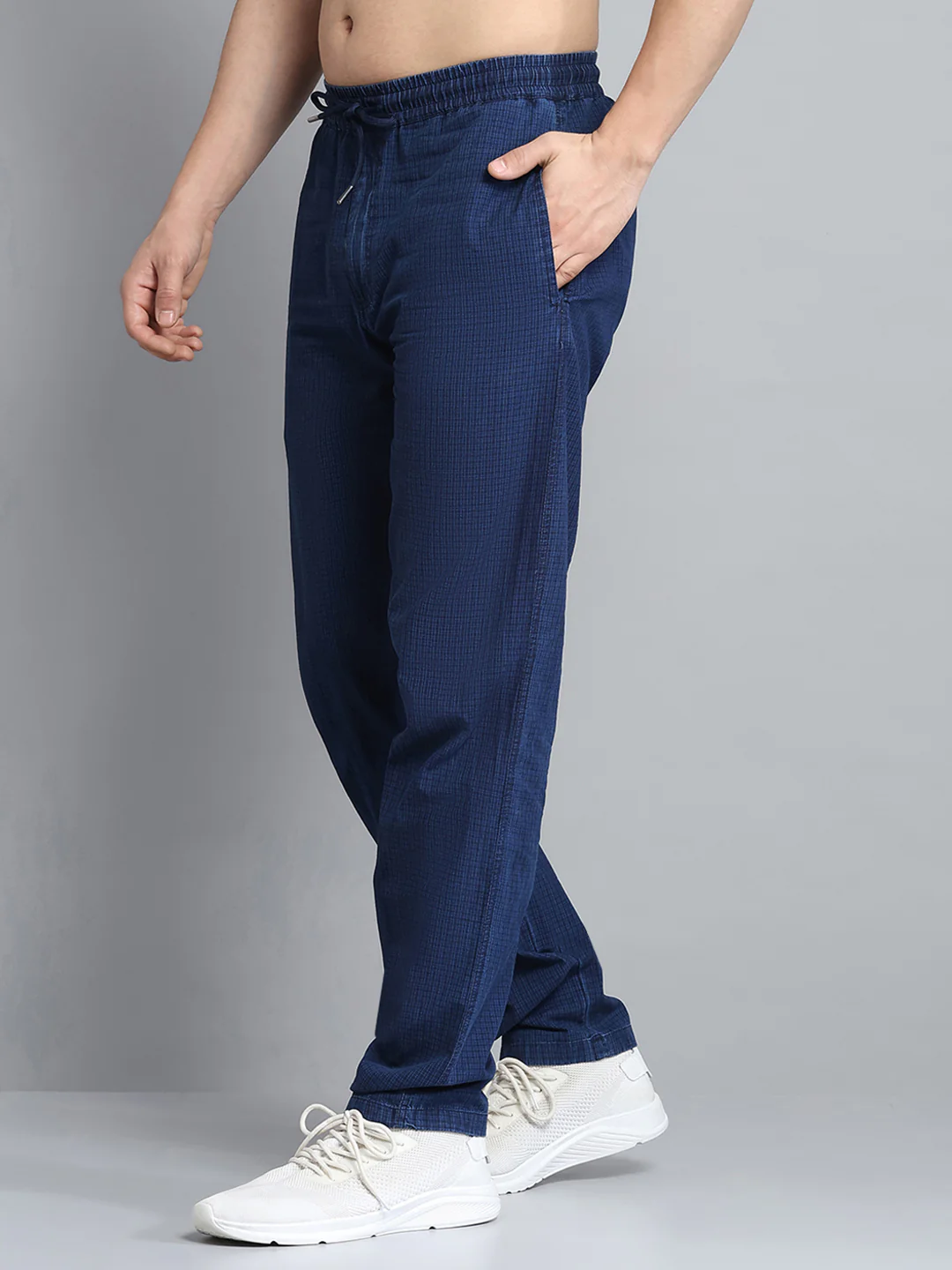 Men Blue Solid Regular Fit Lower - Image 3