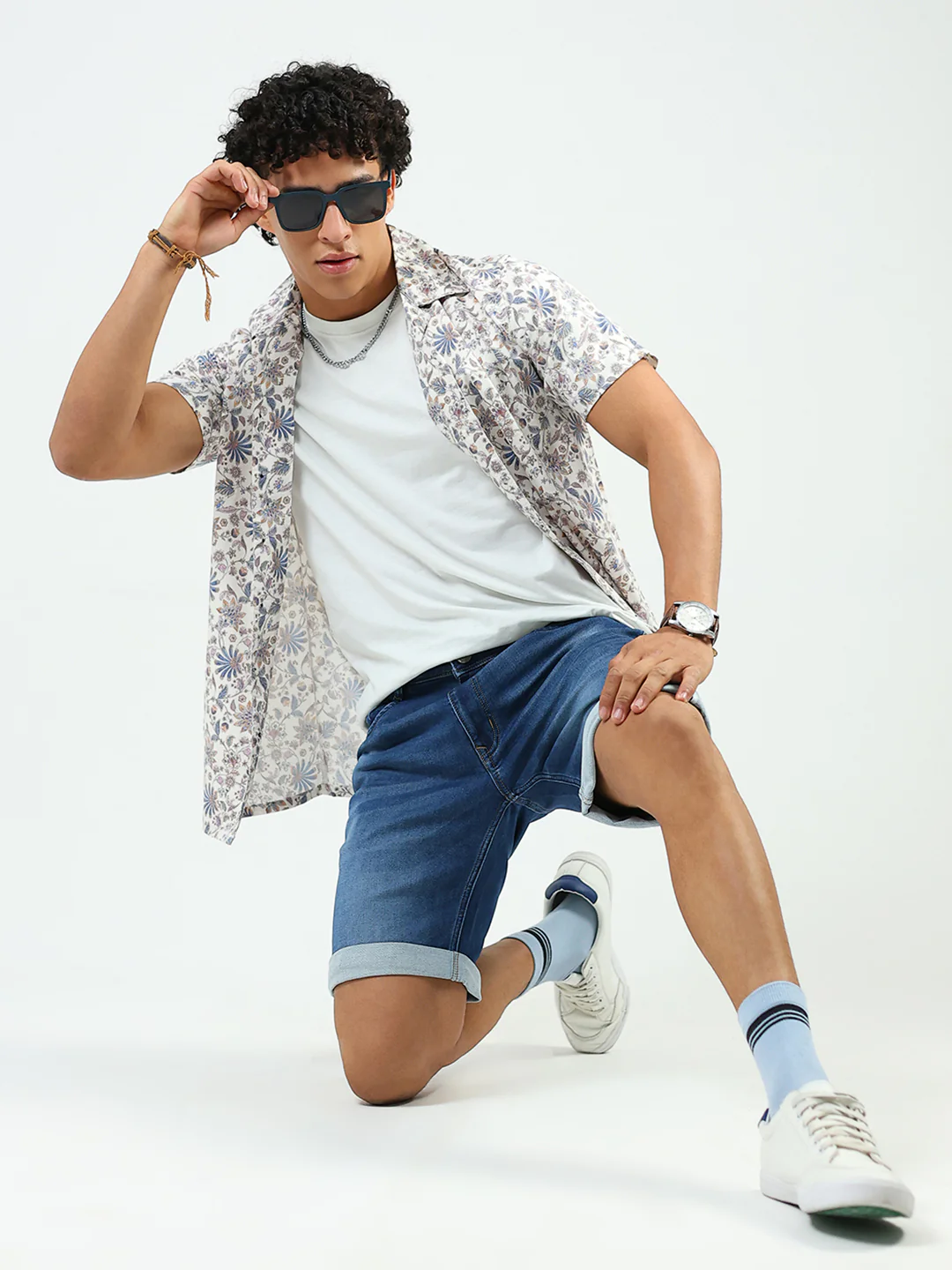 Men Blue Solid Regular Fit Shorts - Image 2