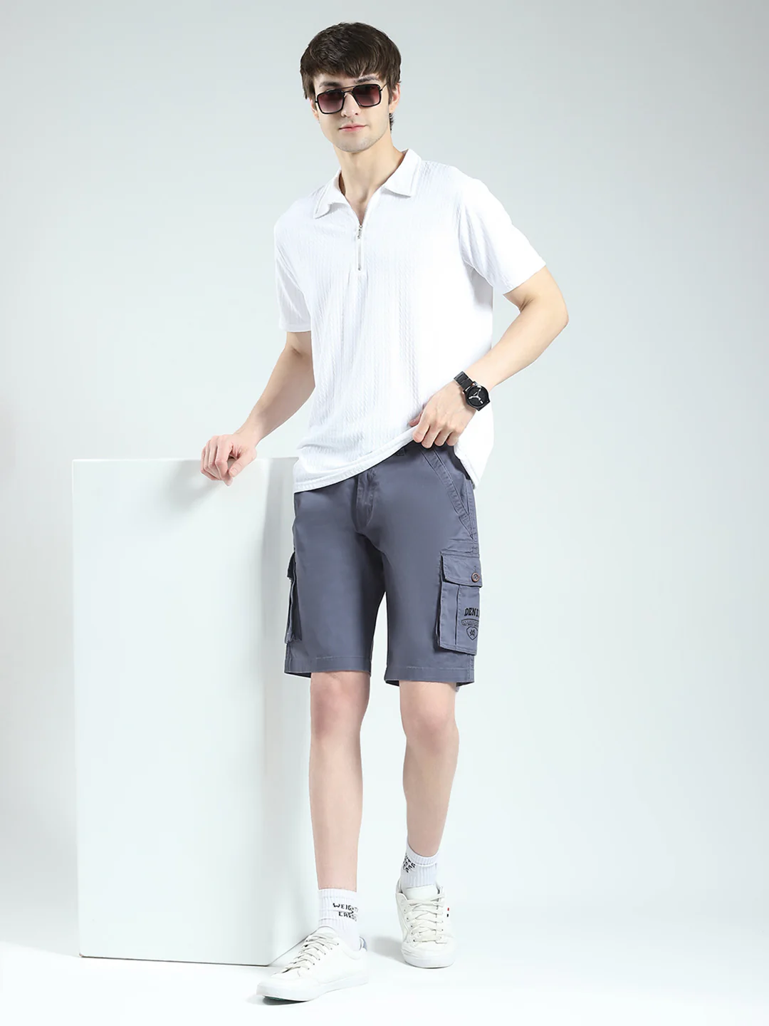 Men Blue Solid Regular Fit Shorts - Image 2