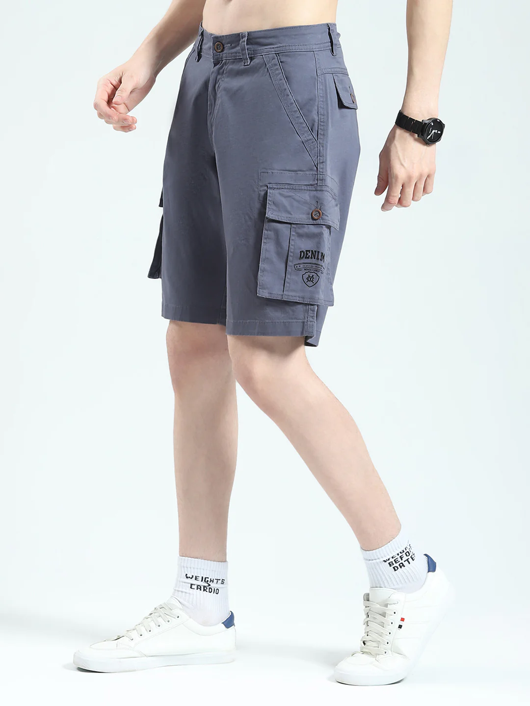 Men Blue Solid Regular Fit Shorts - Image 3