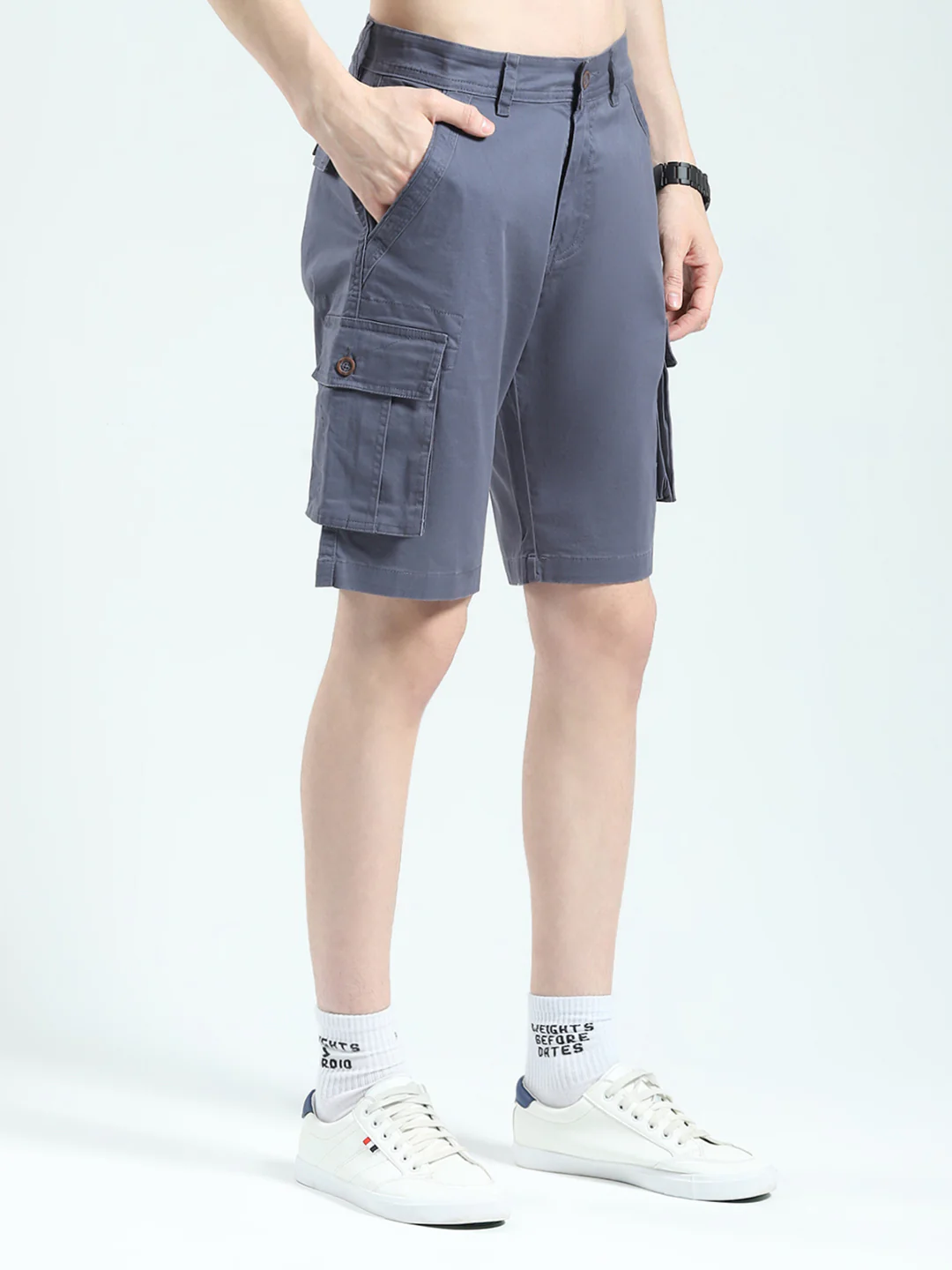 Men Blue Solid Regular Fit Shorts - Image 4