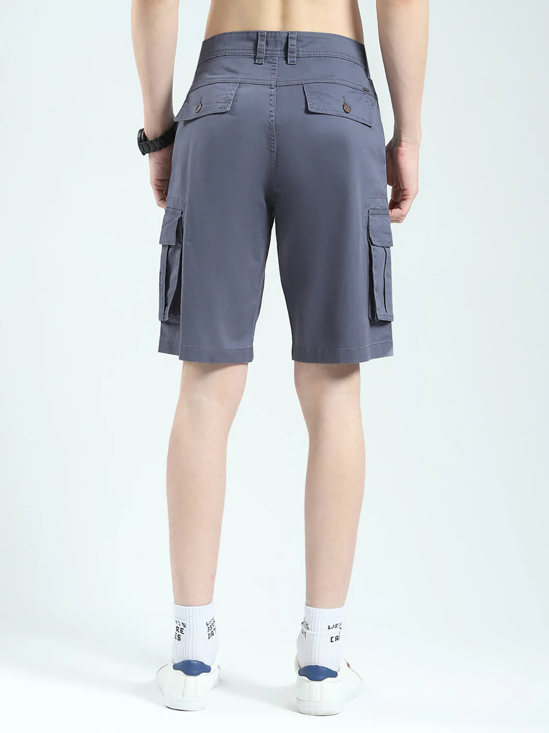 Men Blue Solid Regular Fit Shorts - Image 5