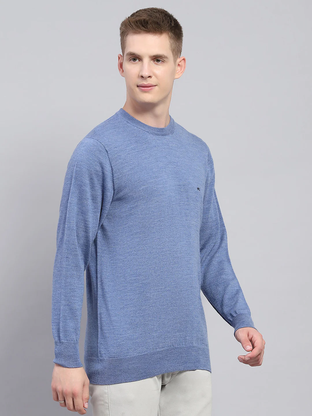 Men Blue Solid Round Neck Full Sleeve Pullover - Image 4