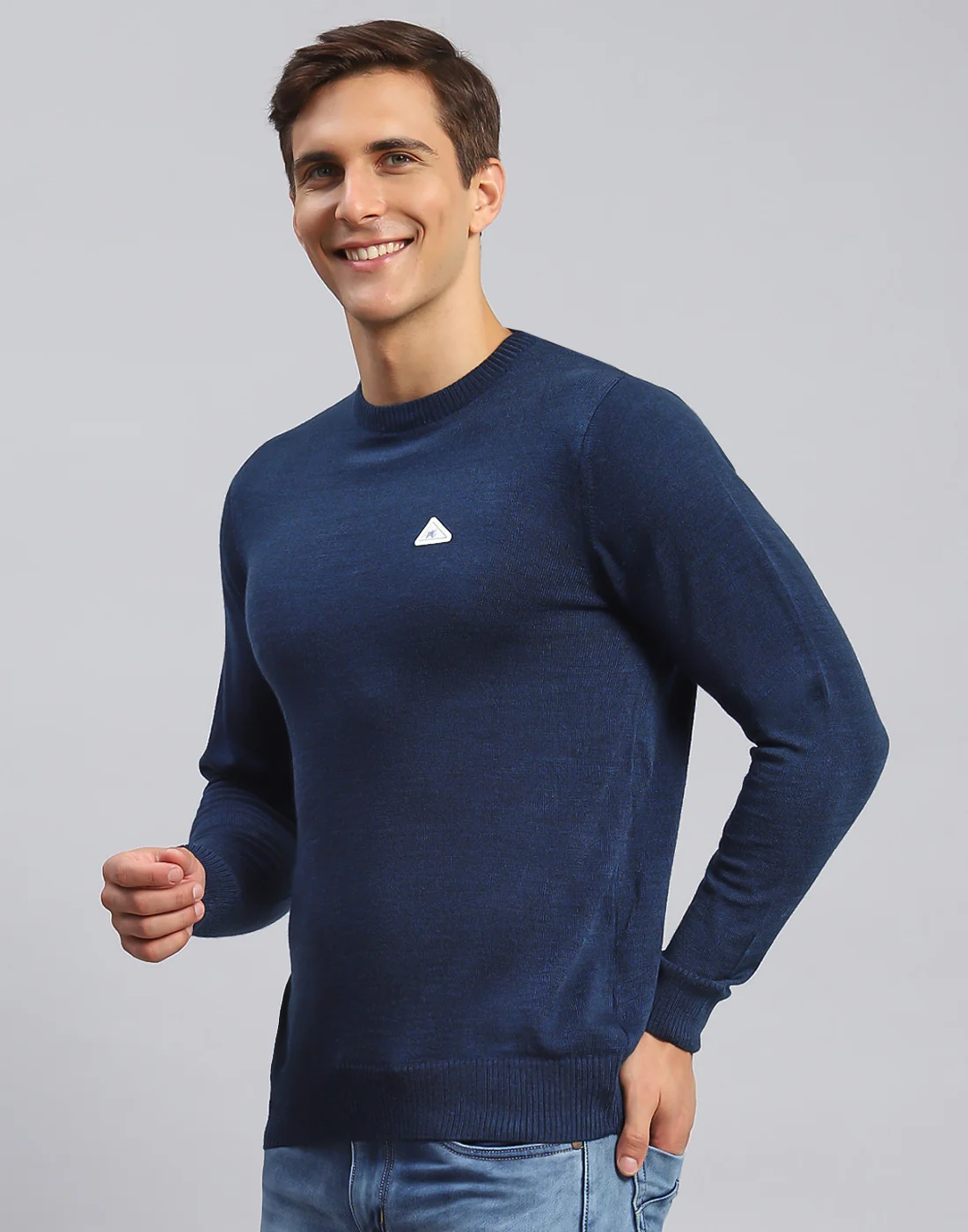 Men Blue Solid Round Neck Full Sleeve Pullover - Image 3