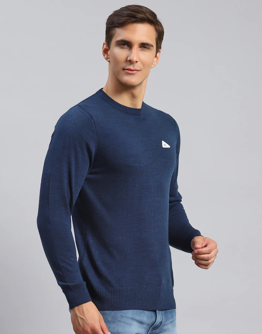 Men Blue Solid Round Neck Full Sleeve Pullover - Image 4