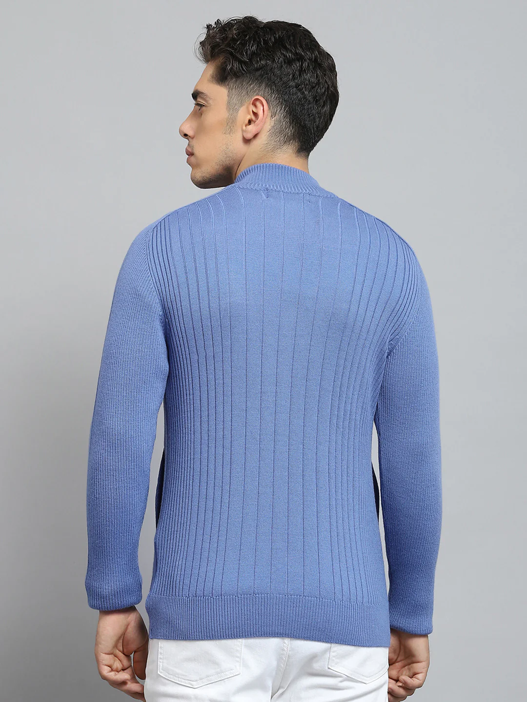 Men Blue Solid Round Neck Full Sleeve Pullover - Image 5