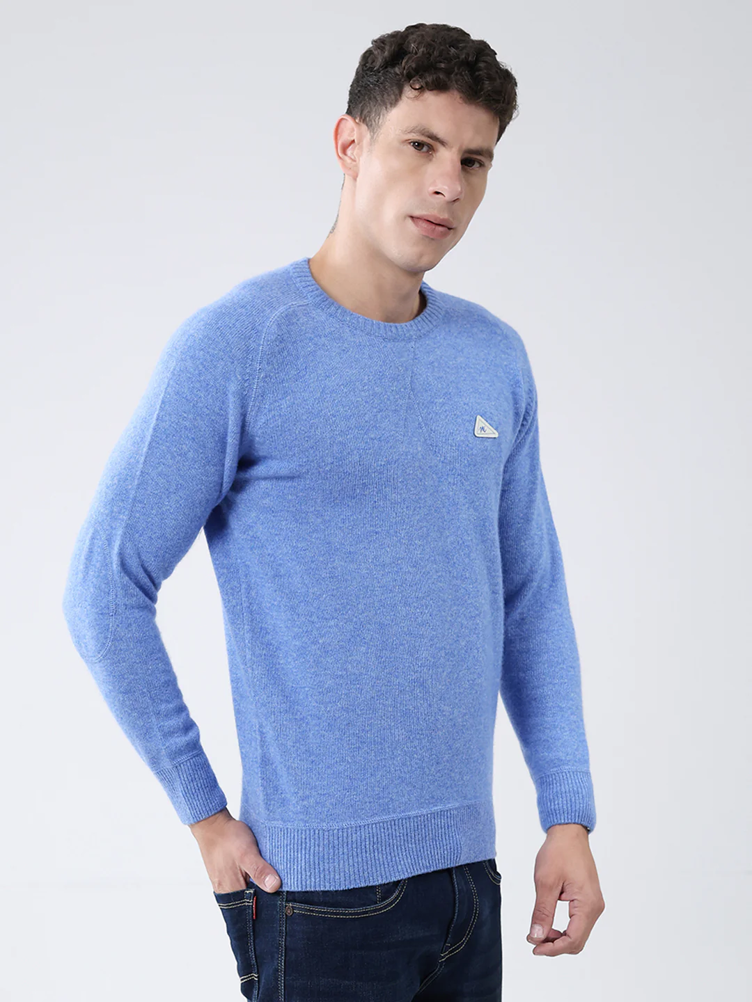 Men Blue Solid Round Neck Full Sleeve Pullover - Image 4