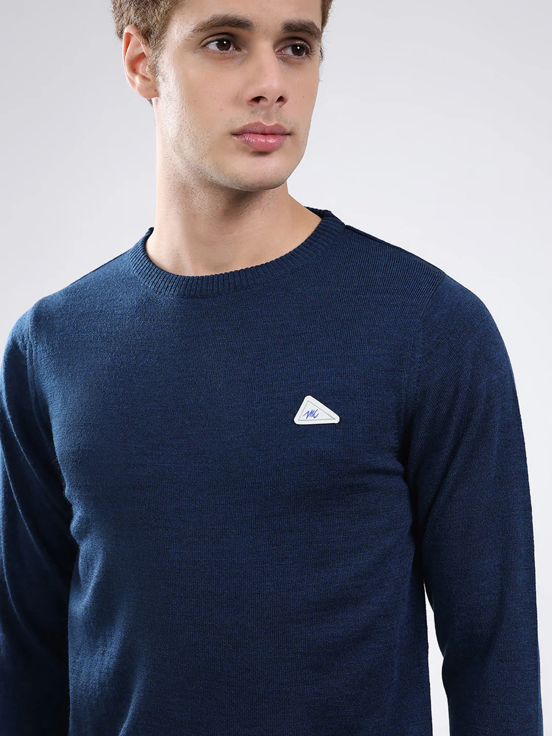 Men Blue Solid Round Neck Full Sleeve Pullover - Image 6