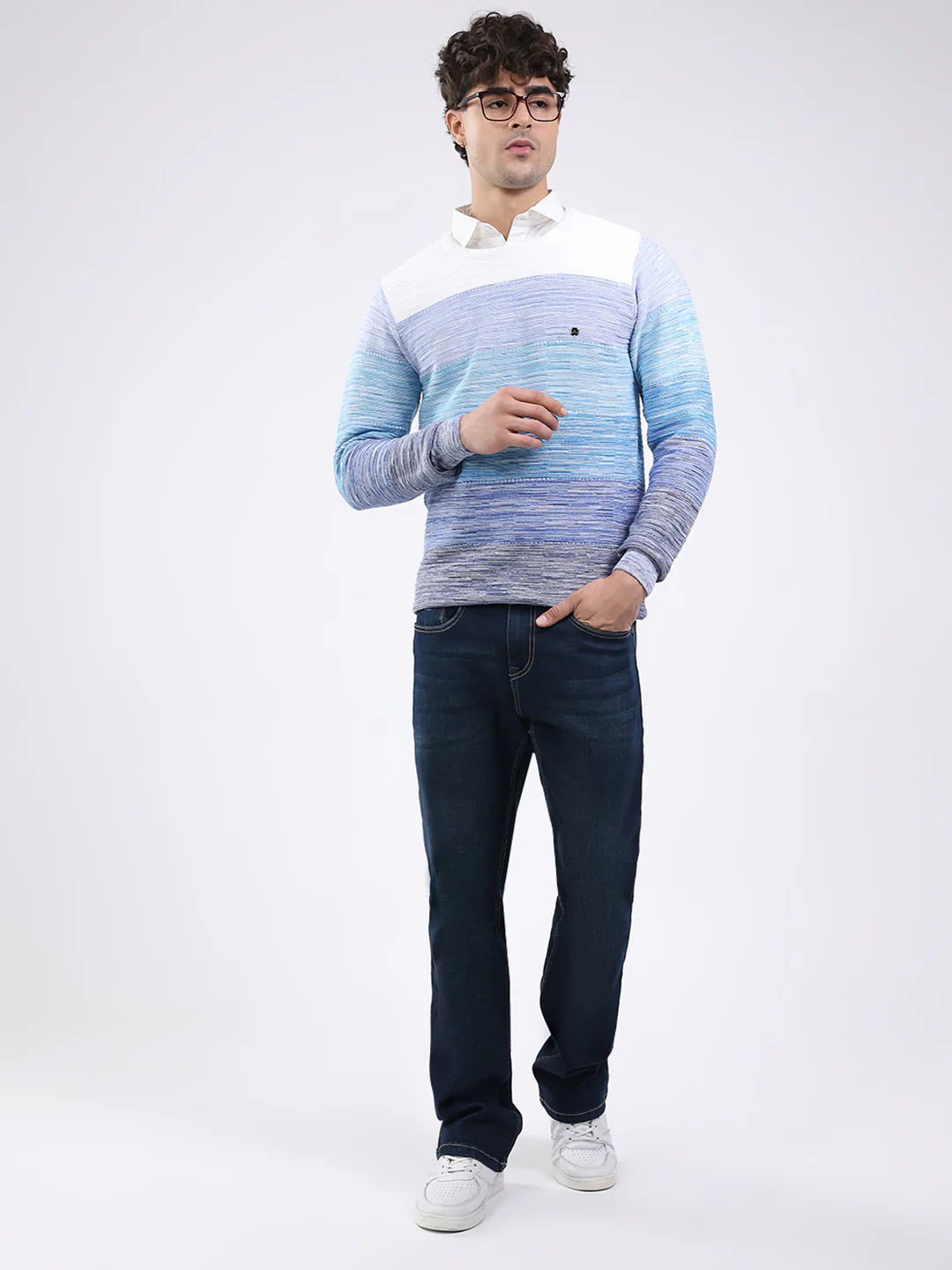 Men Blue Solid Round Neck Full Sleeve Pullover - Image 2
