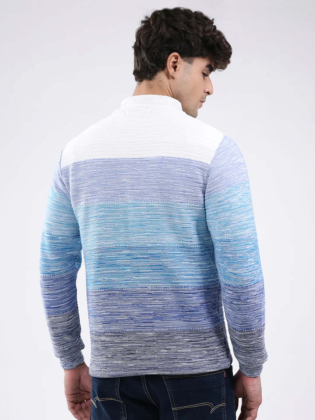 Men Blue Solid Round Neck Full Sleeve Pullover - Image 5