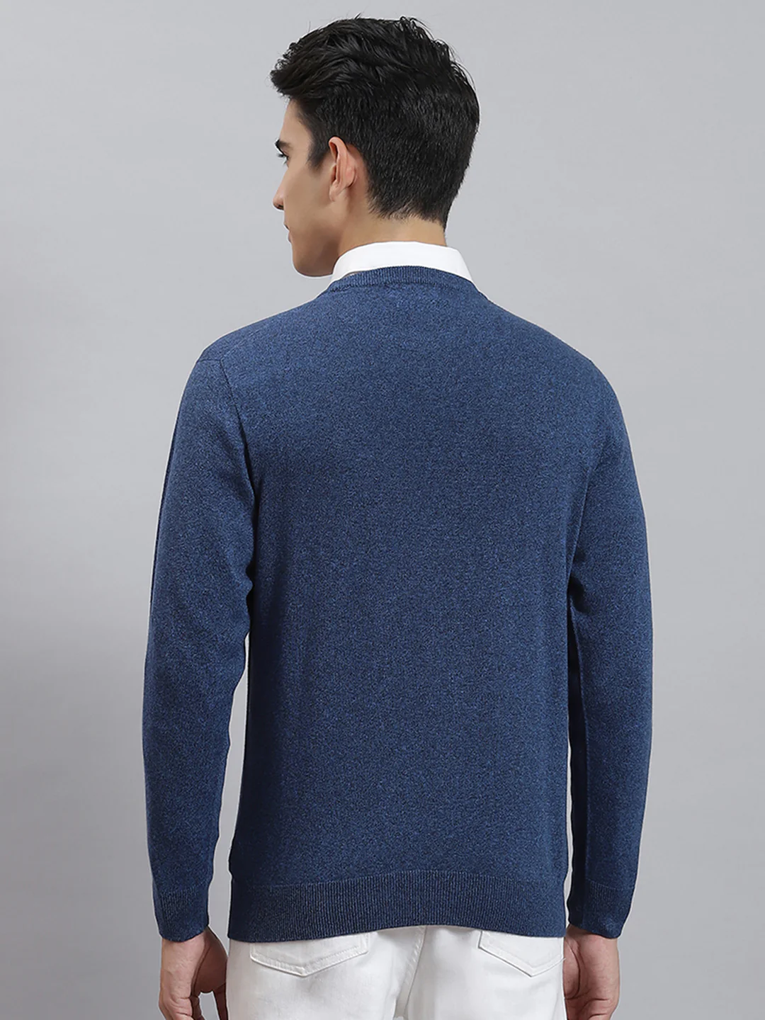 Men Blue Solid Round Neck Full Sleeve Sweaters/Pullovers - Image 5