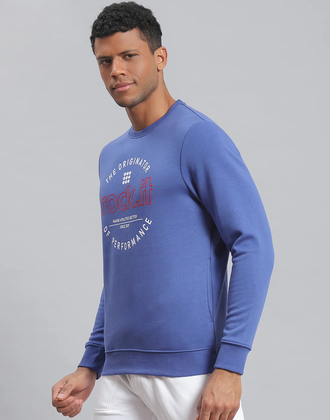 Rock.it Men Blue Solid Round Neck Full Sleeve Sweatshirt - Image 3