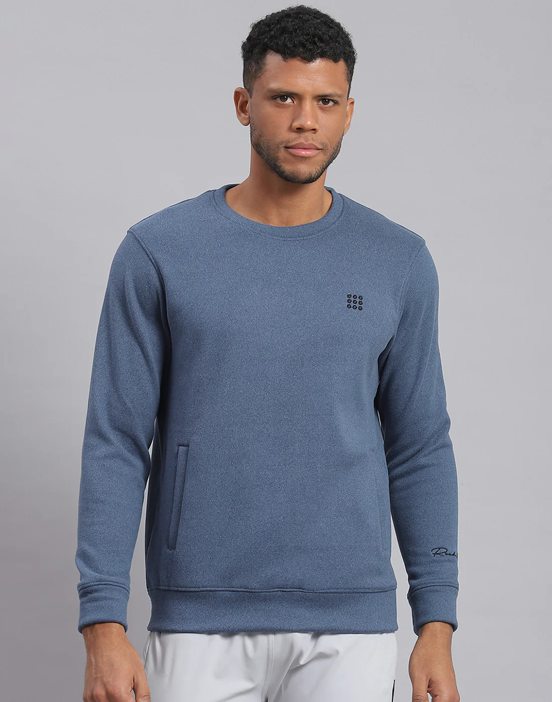 Rock.it Men Blue Solid Round Neck Full Sleeve Sweatshirt - Image 2