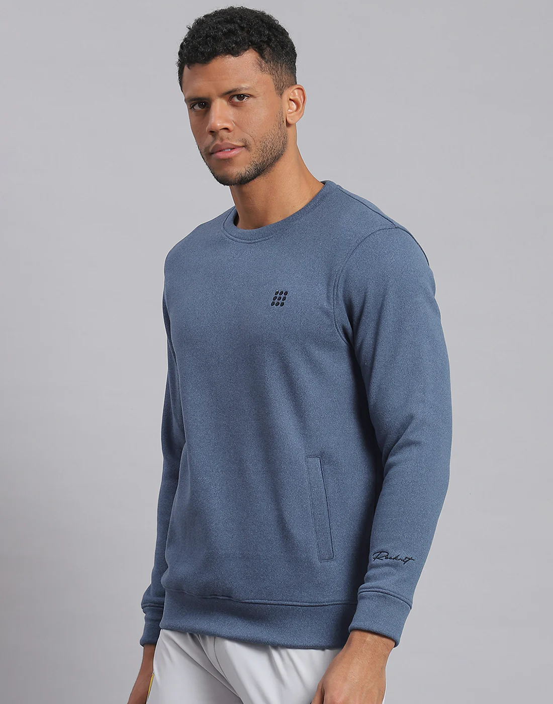 Rock.it Men Blue Solid Round Neck Full Sleeve Sweatshirt - Image 3