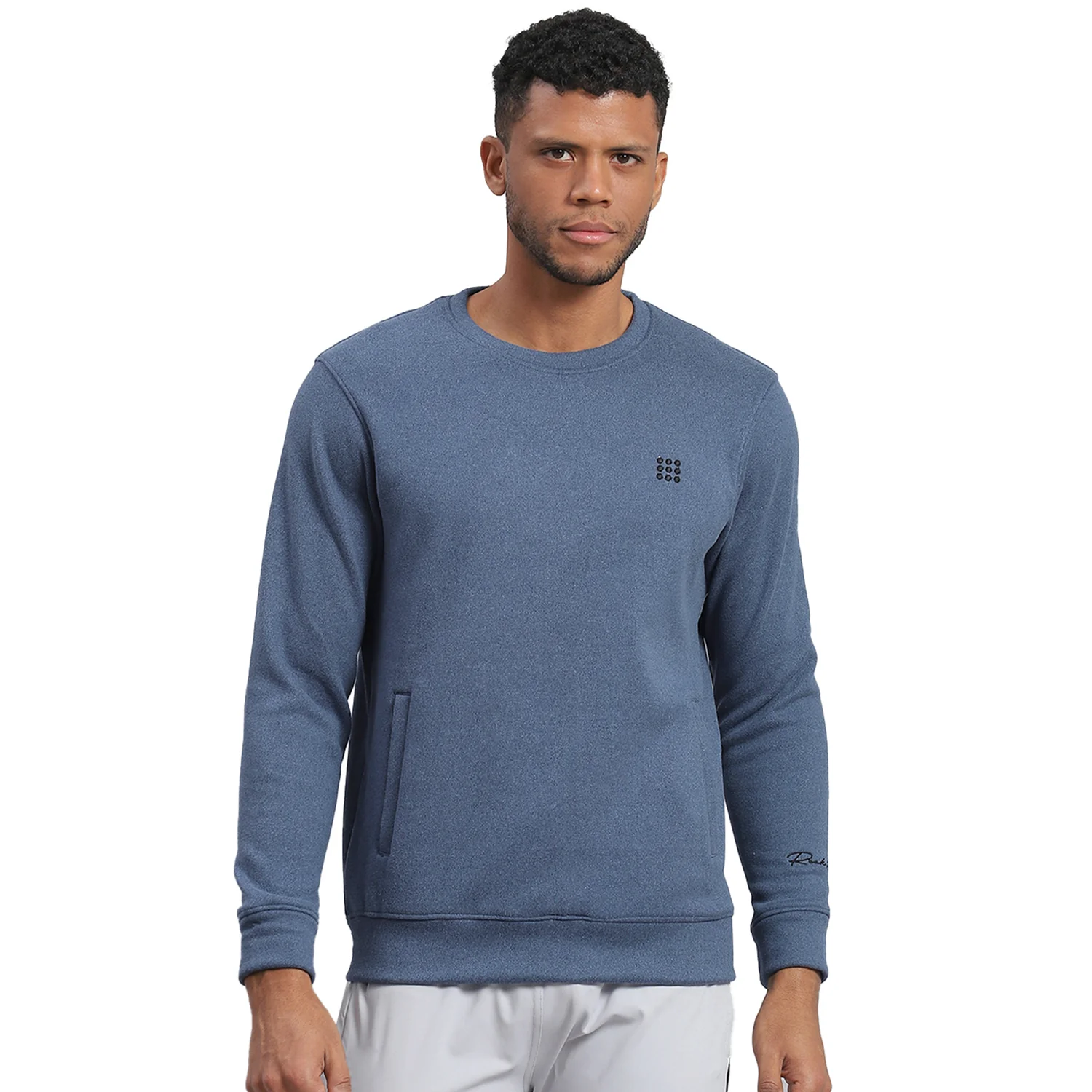 Rock.it Men Blue Solid Round Neck Full Sleeve Sweatshirt - Image 5