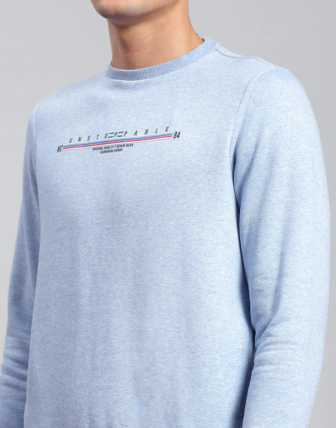 Men Blue Solid Round Neck Full Sleeve Sweatshirt - Image 6