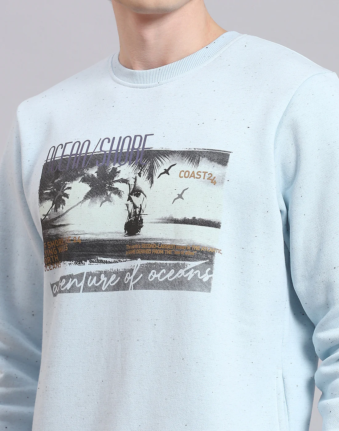 Men Blue Solid Round Neck Full Sleeve Sweatshirt - Image 7