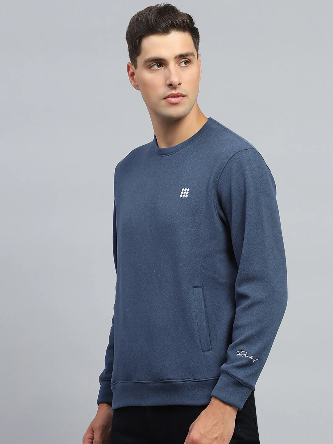 Rock.it Men Blue Solid Round Neck Full Sleeve Sweatshirt - Image 3