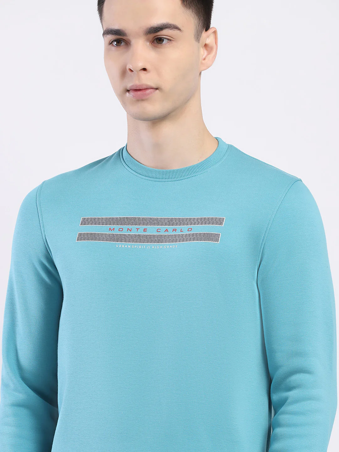 Men Blue Solid Round Neck Full Sleeve Sweatshirt - Image 6