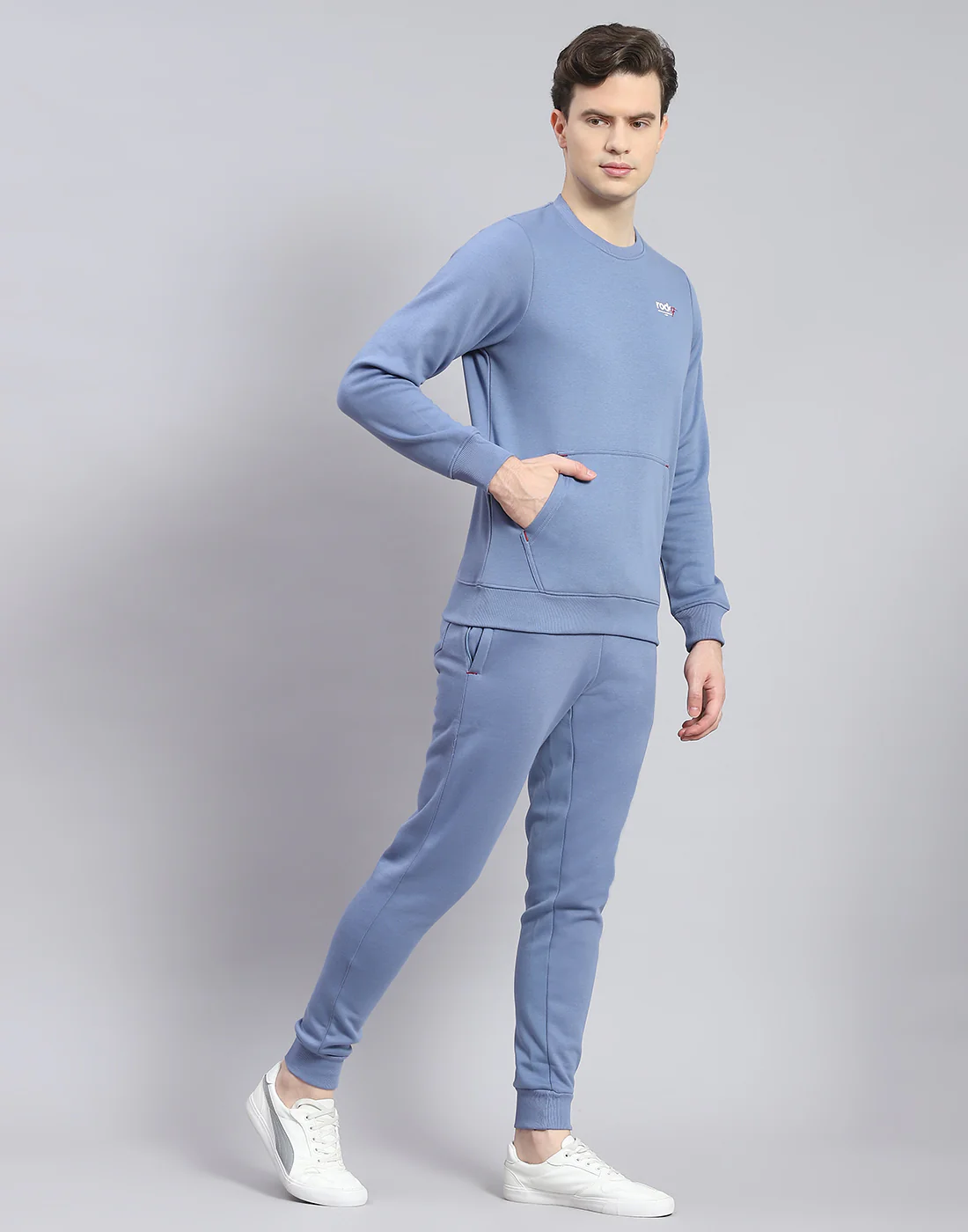 Rock.it Men Blue Solid Round Neck Full Sleeve Tracksuit - Image 4