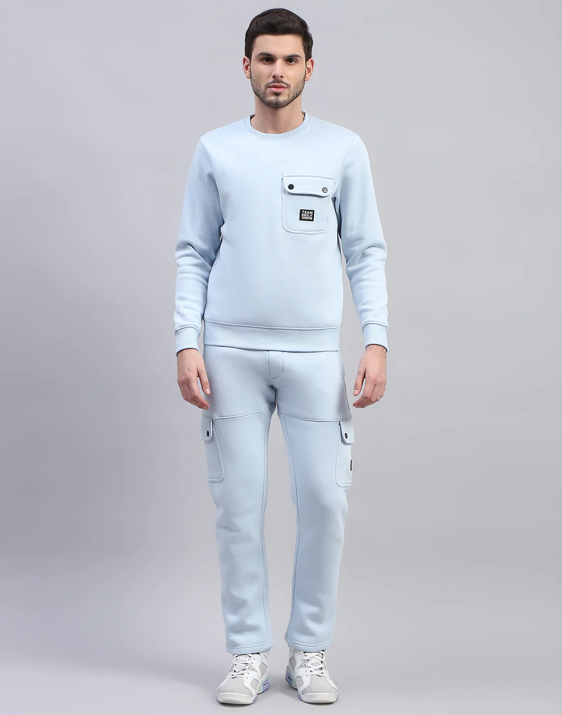 Rock.it Men Blue Solid Round Neck Full Sleeve Tracksuit - Image 2