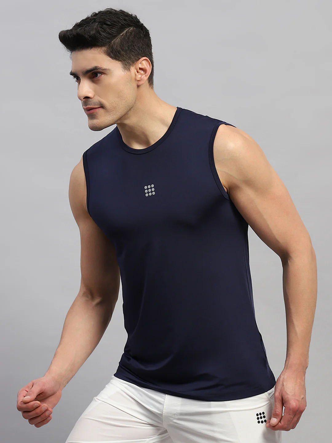Rock.it Men Navy Blue Solid Round Neck Sleeveless T-Shirt - Image 3
