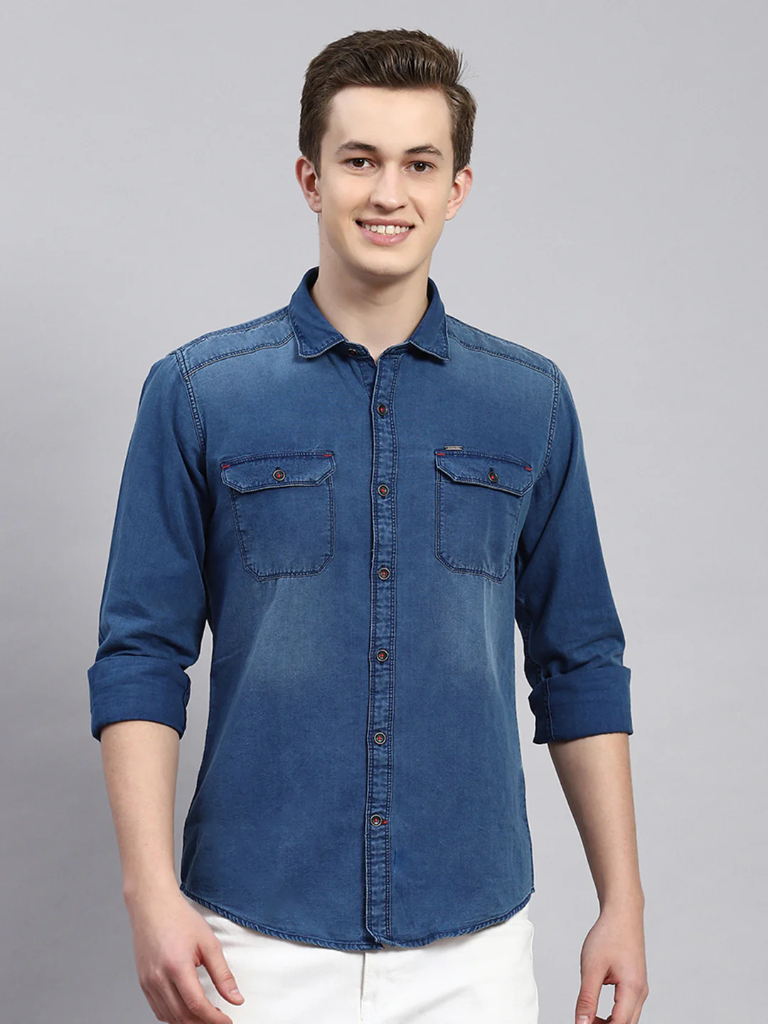 Men Blue Solid Shirt - Image 3