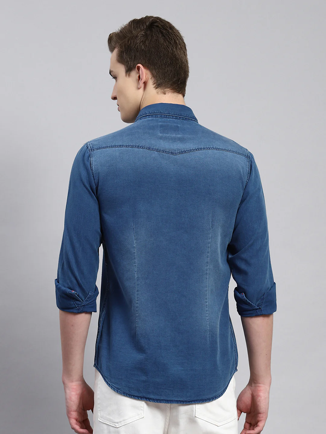 Men Blue Solid Shirt - Image 5