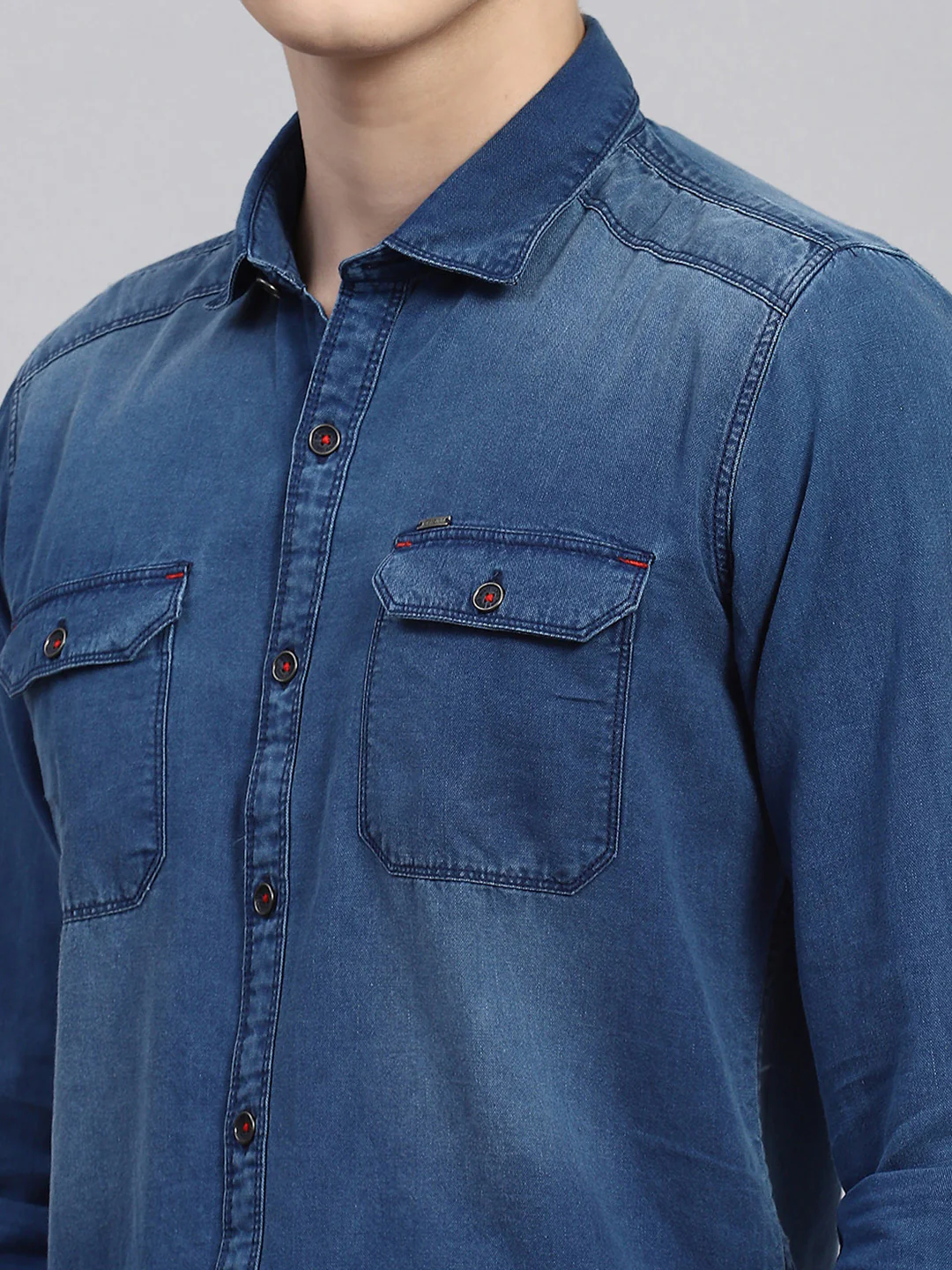 Men Blue Solid Shirt - Image 6