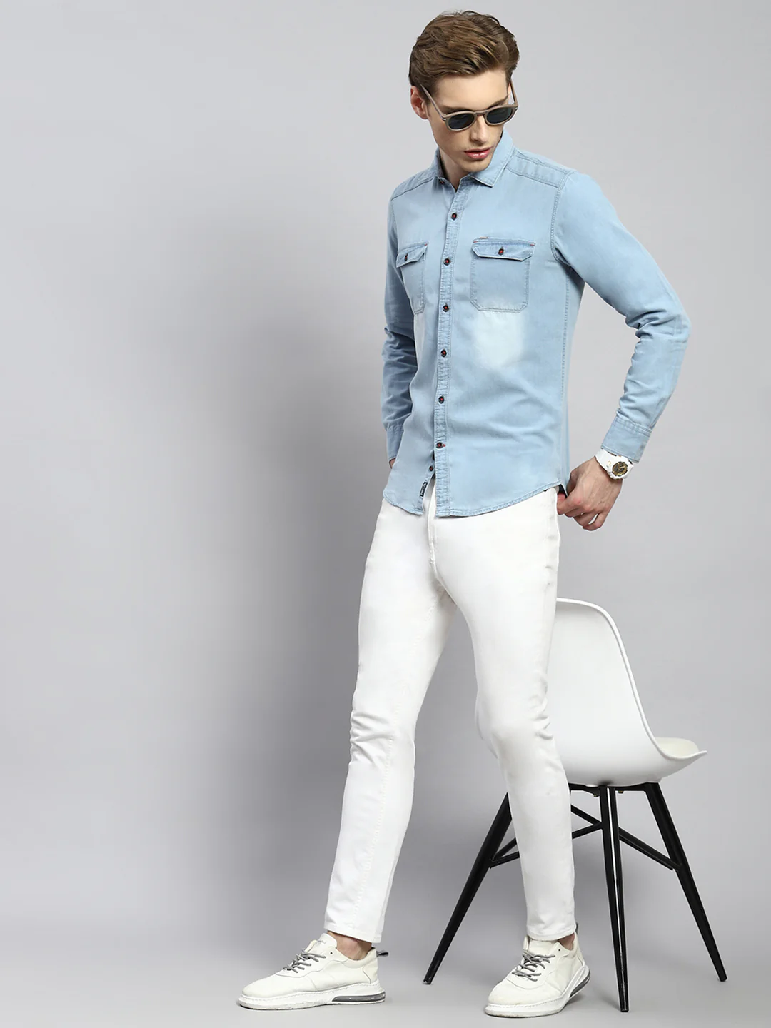 Men Blue Solid Shirt - Image 2