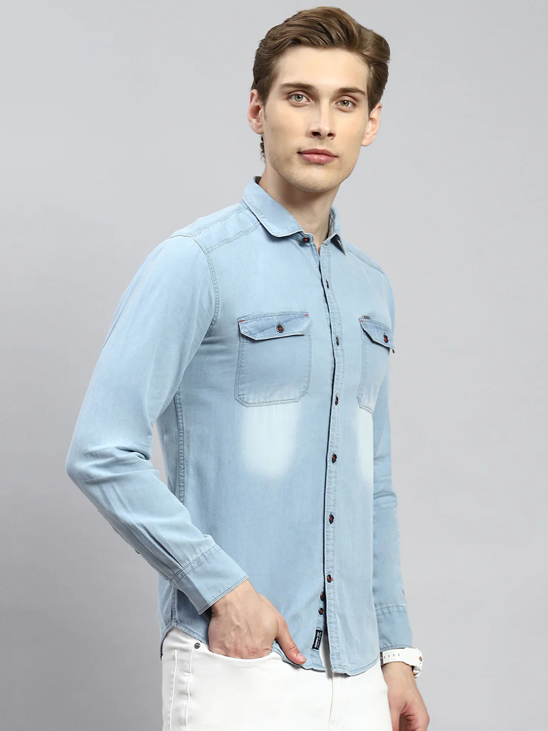 Men Blue Solid Shirt - Image 3