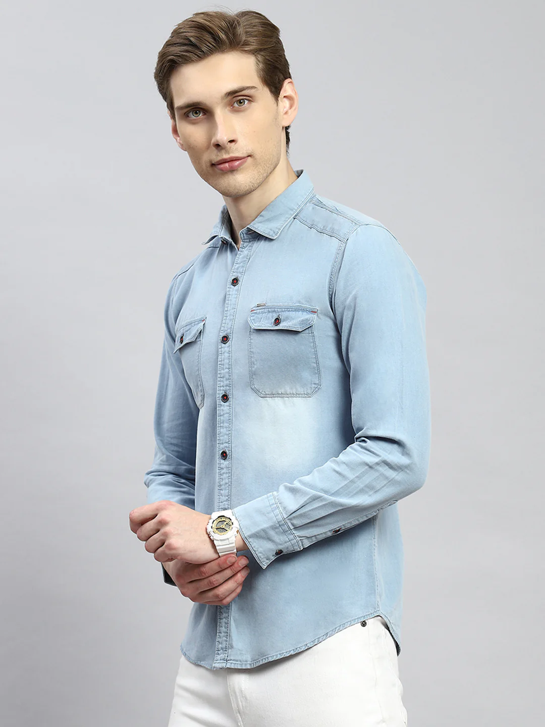 Men Blue Solid Shirt - Image 4