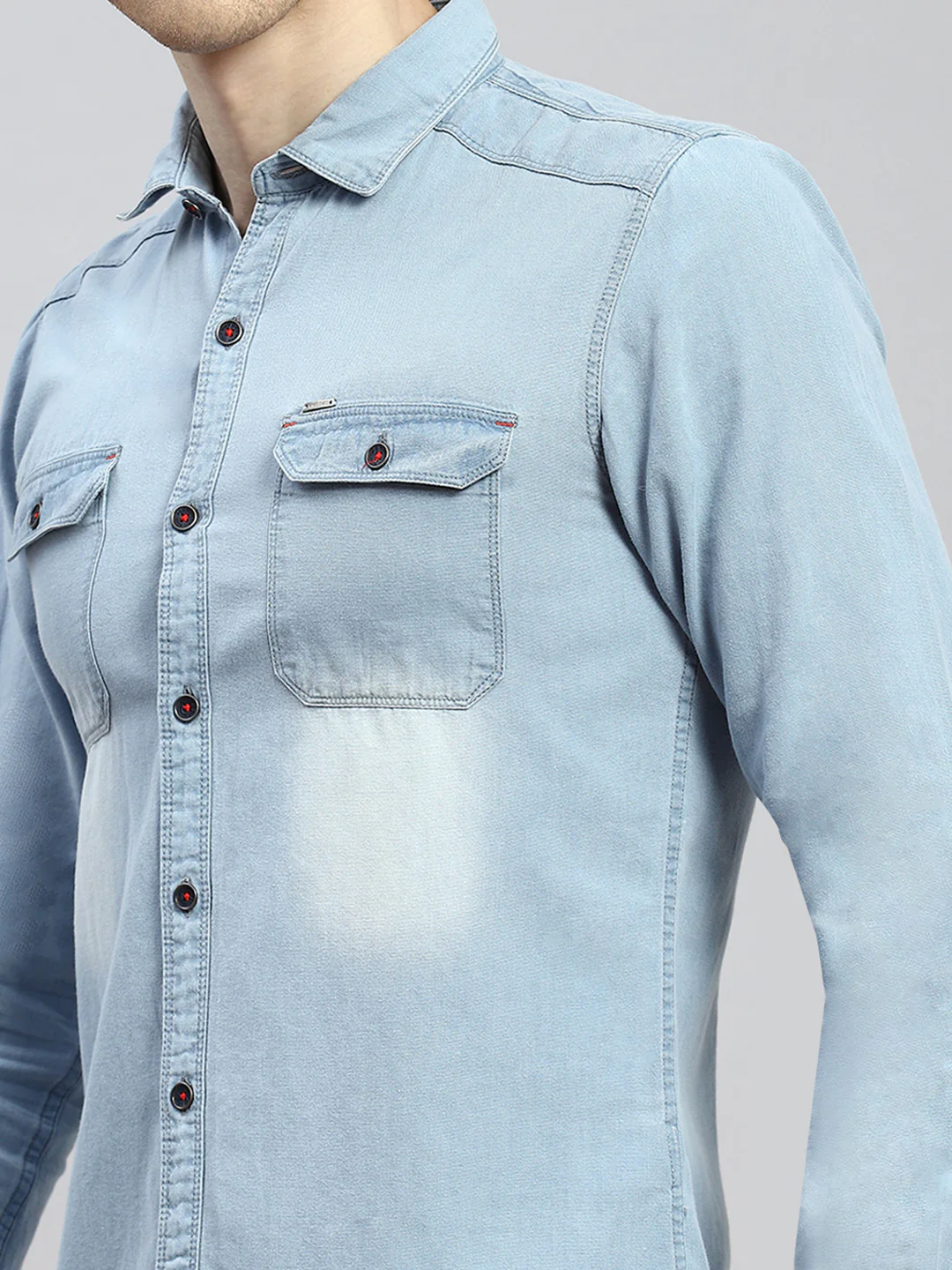 Men Blue Solid Shirt - Image 6