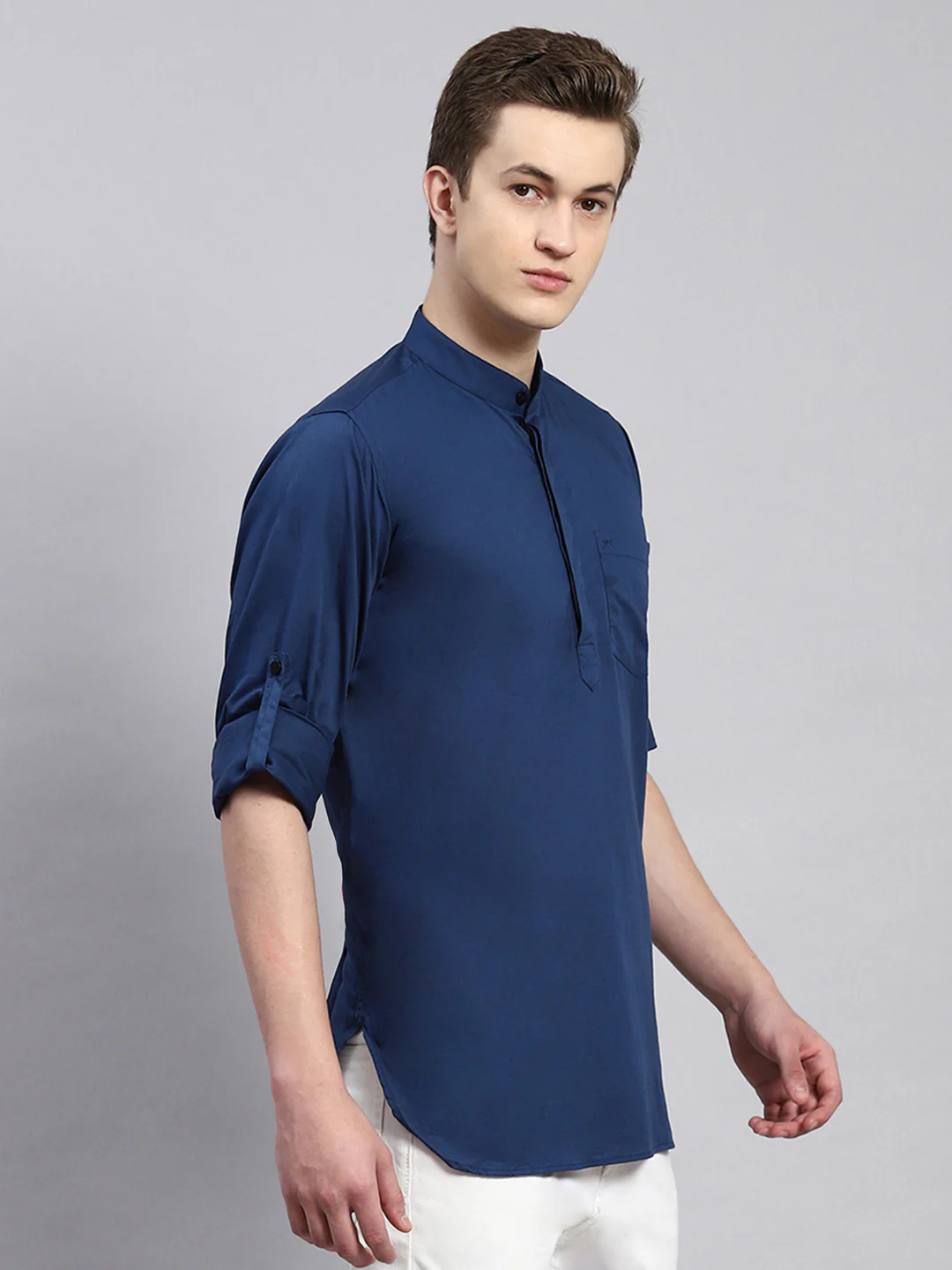 Men Blue Solid Shirt - Image 3