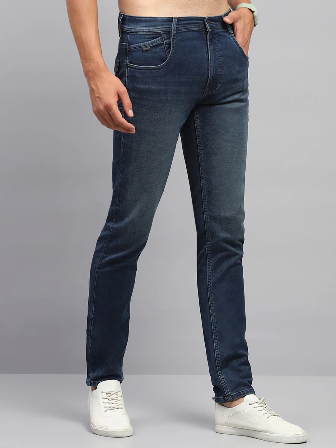 Men Blue Solid Skinny Fit Denim - Image 4