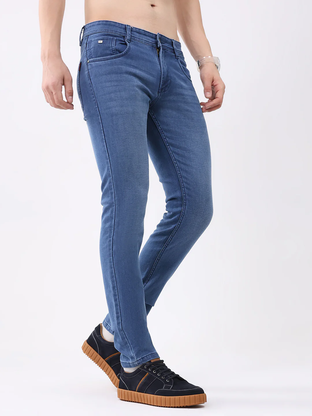 Men Blue Solid Skinny Fit Denim - Image 4