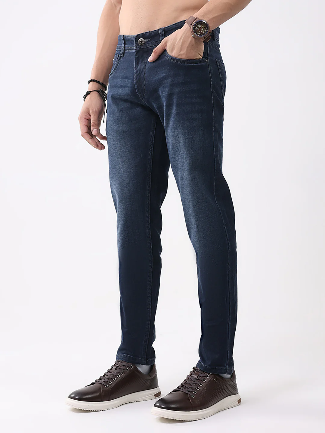 Men Blue Solid Skinny Fit Denim - Image 3