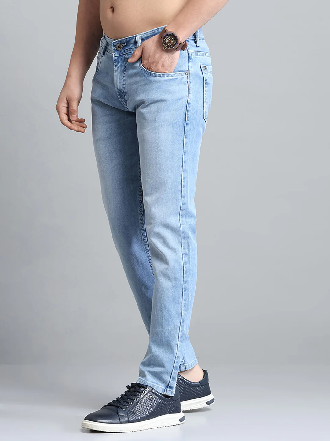 Men Blue Solid Skinny Fit Denim - Image 3