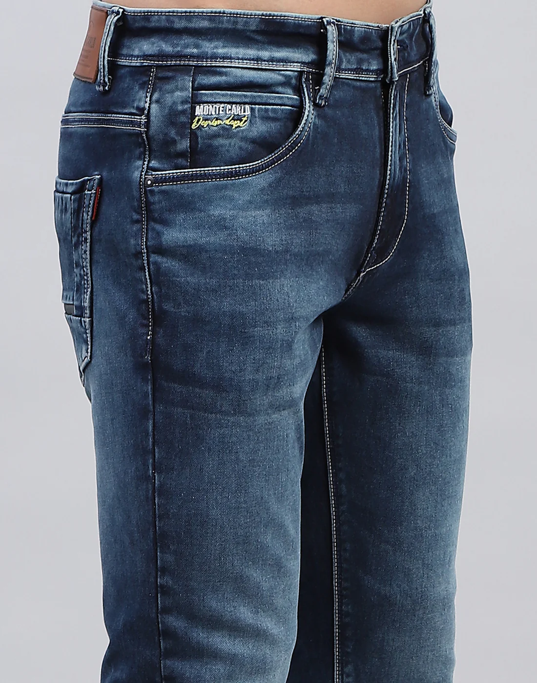 Men Blue Solid Ankle Length Denim - Image 6