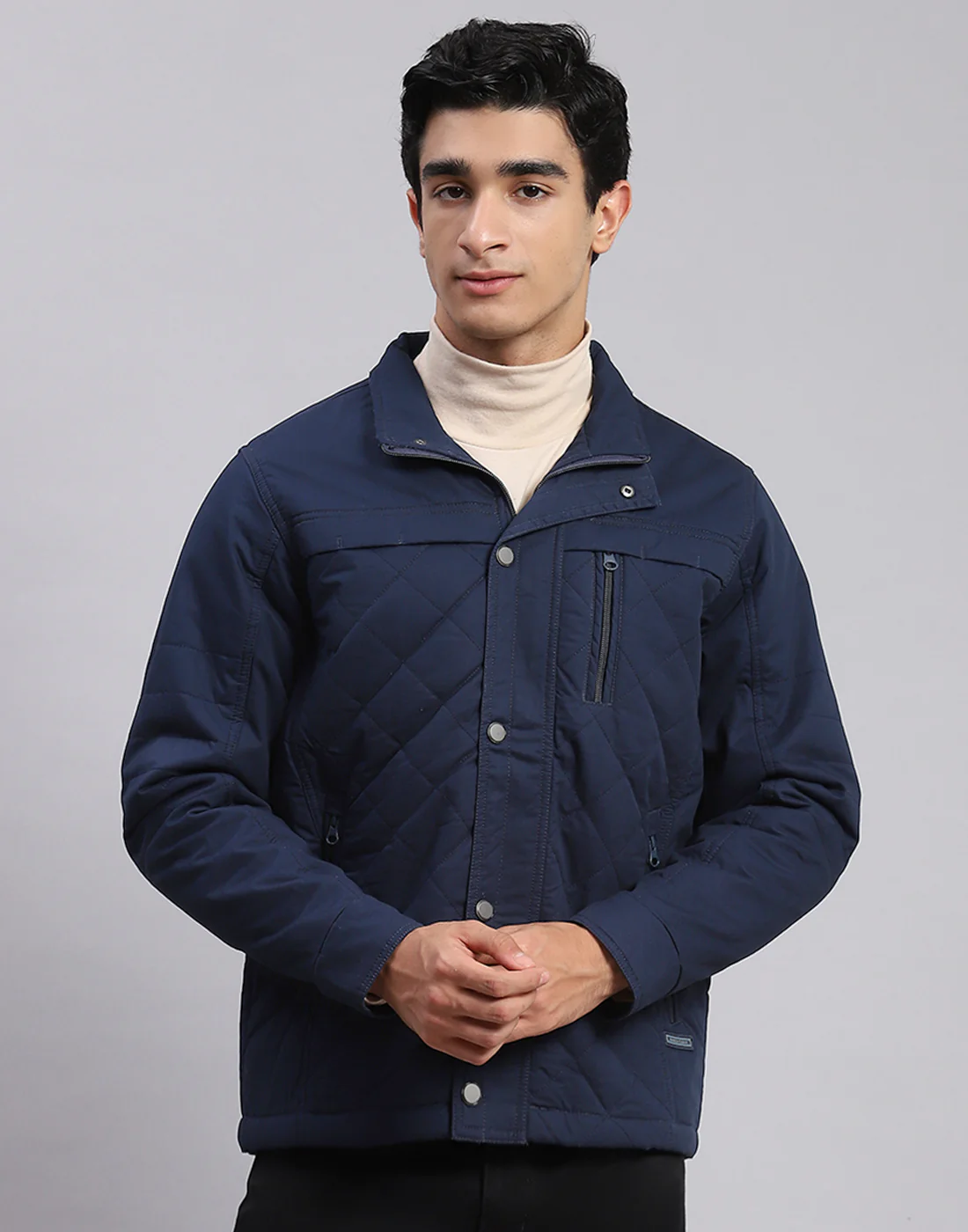 Men Blue Solid Spread Collar Full Sleeve Jackets - Image 2