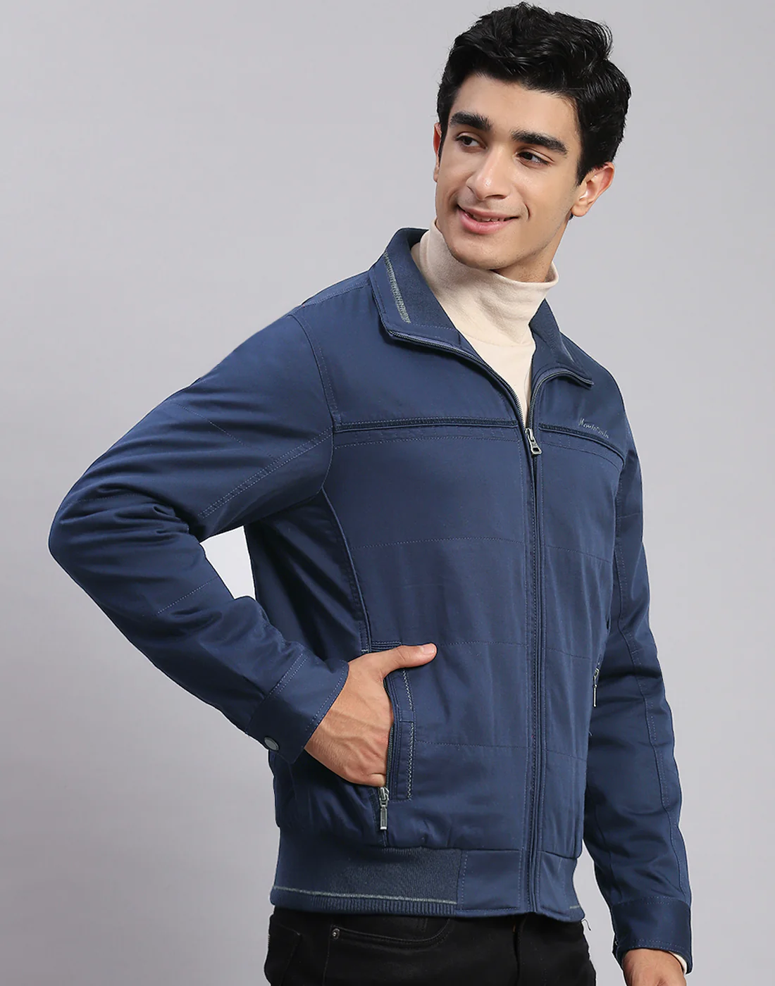 Men Blue Solid Spread Collar Full Sleeve Jackets - Image 4
