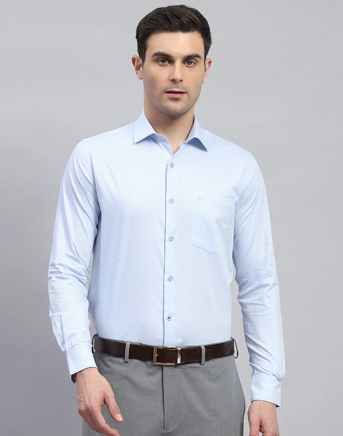 Men Blue Solid Spread Collar Full Sleeve Shirt - Image 3